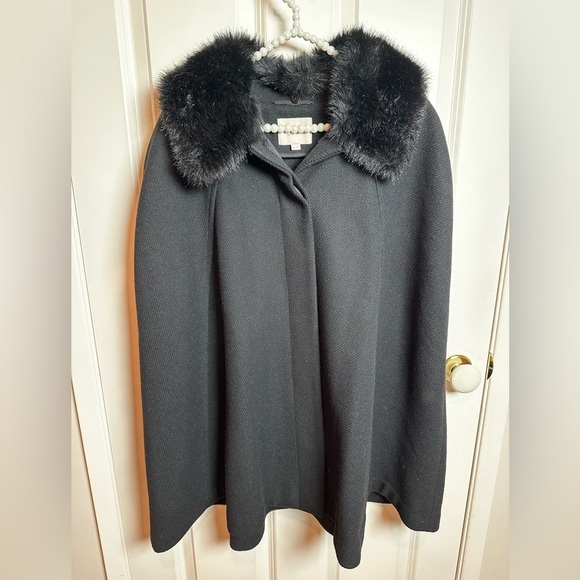 LOFT Jackets & Blazers - LOFT Black Cape with Faux Fur Collar
